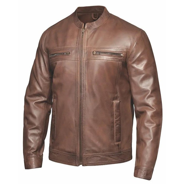 Men's Lightweight Brown Leather Moto Jacket