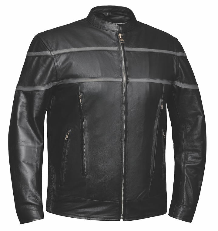 Gray Stripe Leather Motorcycle Jacket