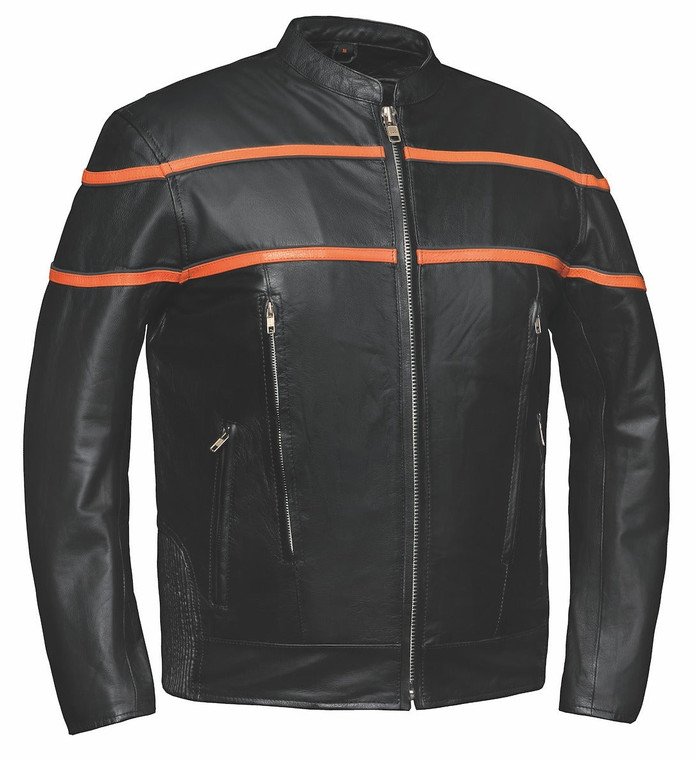 Orange Stripe Leather Motorcycle Jacket