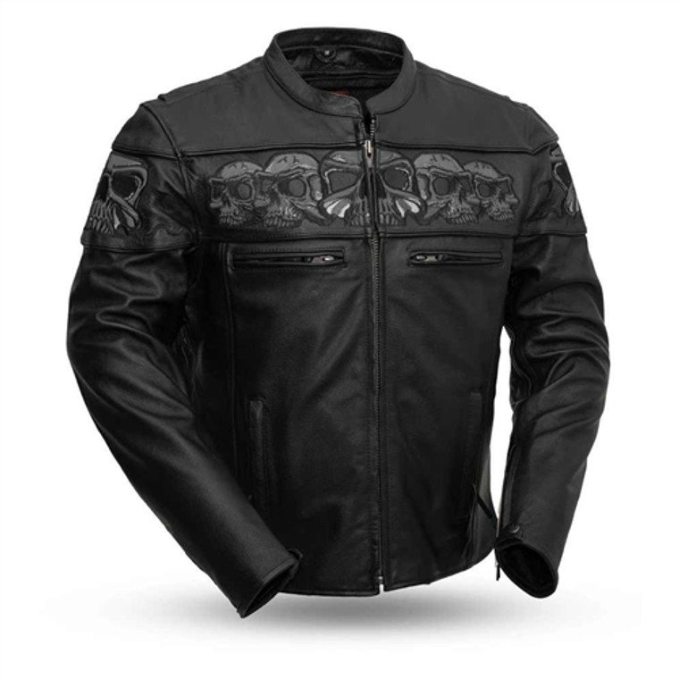 Men's Reflective Skulls Leather Motorcycle Jacket