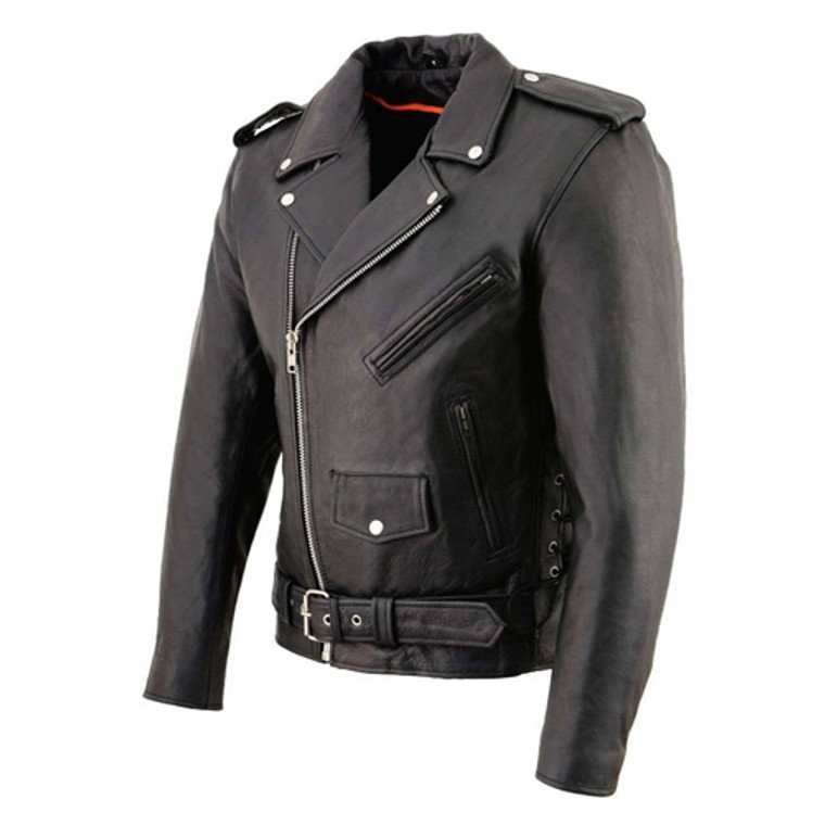 Classic Leather Motorcycle Jacket - Side Lace