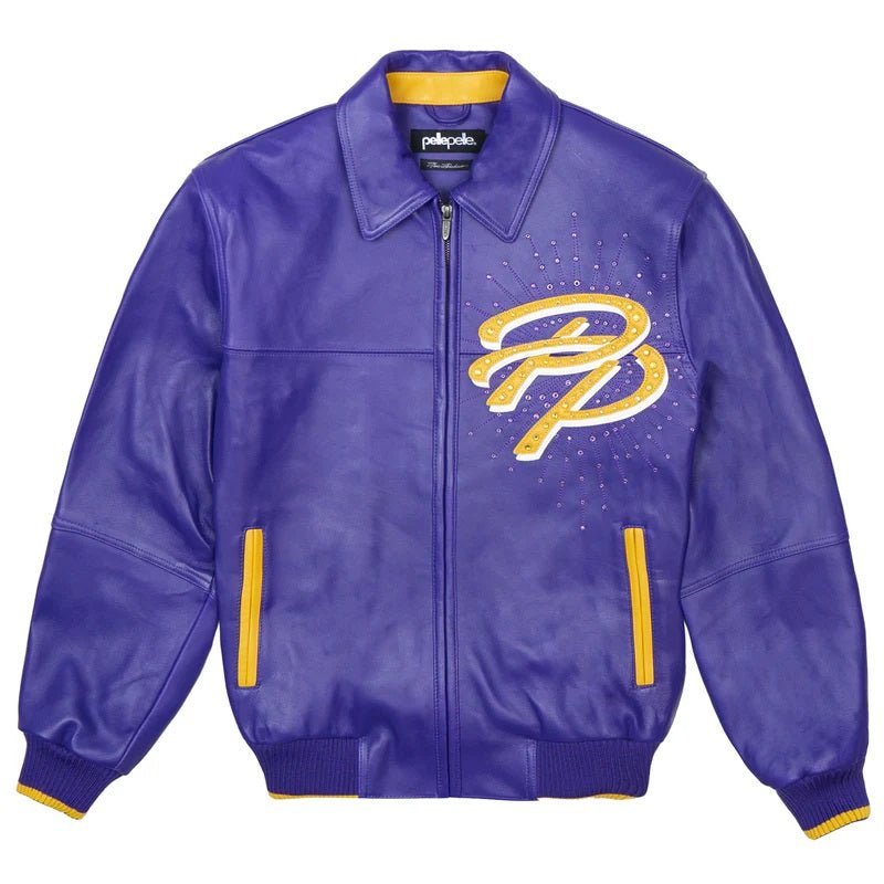 MEN'S PURPLE PELLE PELLE LEATHER JACKET - PREMIUM COWHIDE WITH YELLOW "PP" EMBROIDERY