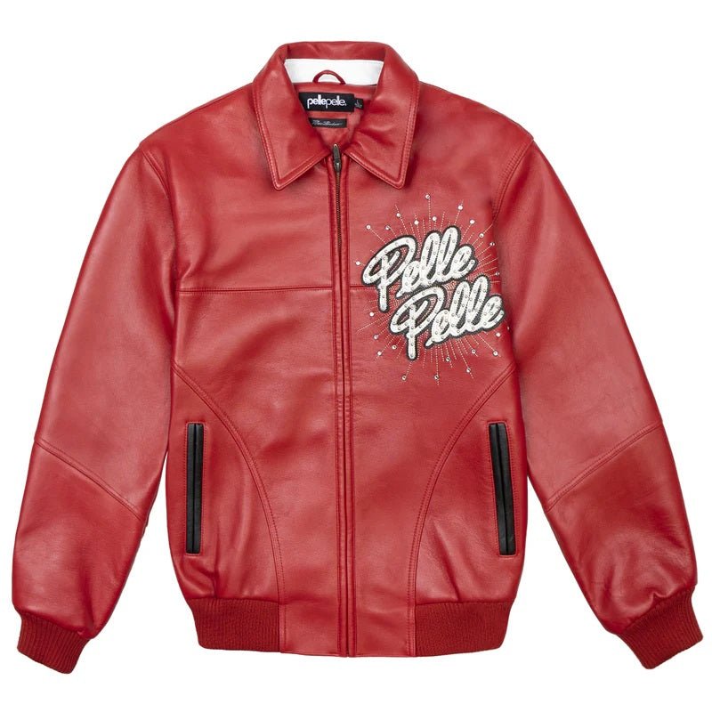 LEATHERTABOO.COM MEN'S RED PELLE PELLE LEATHER JACKET - PREMIUM COWHIDE WITH EMBROIDERED LOGO