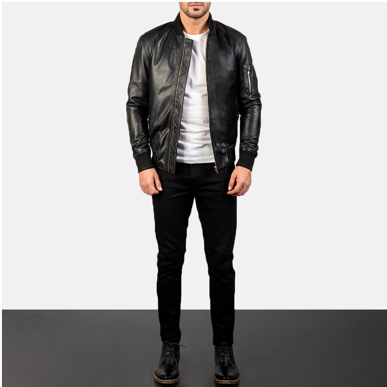 BOMIA MA-1 BLACK LEATHER BOMBER JACKET