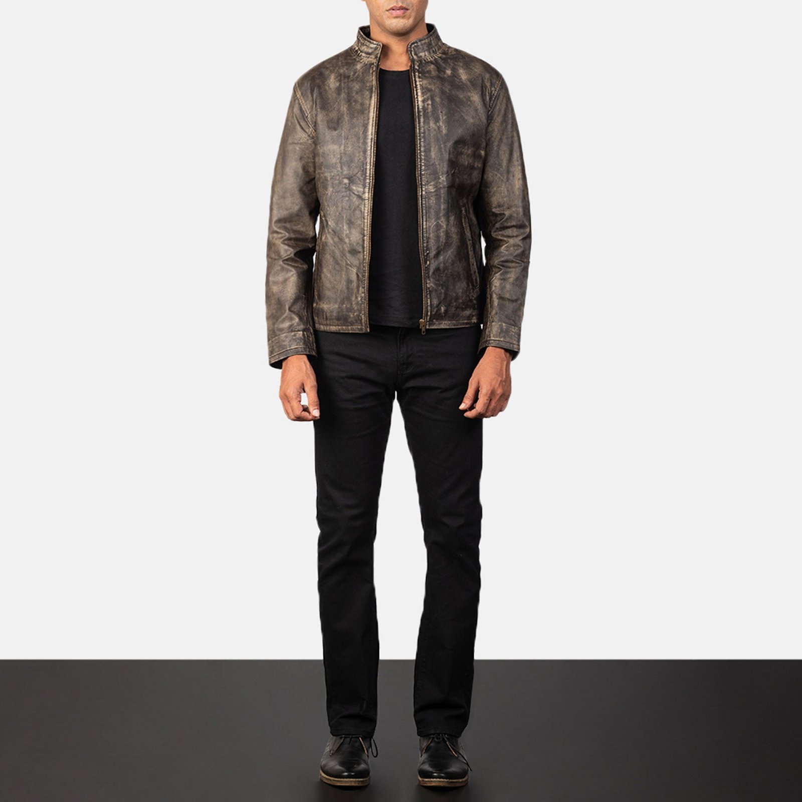 ALEX DISTRESSED BROWN LEATHER BIKER JACKET