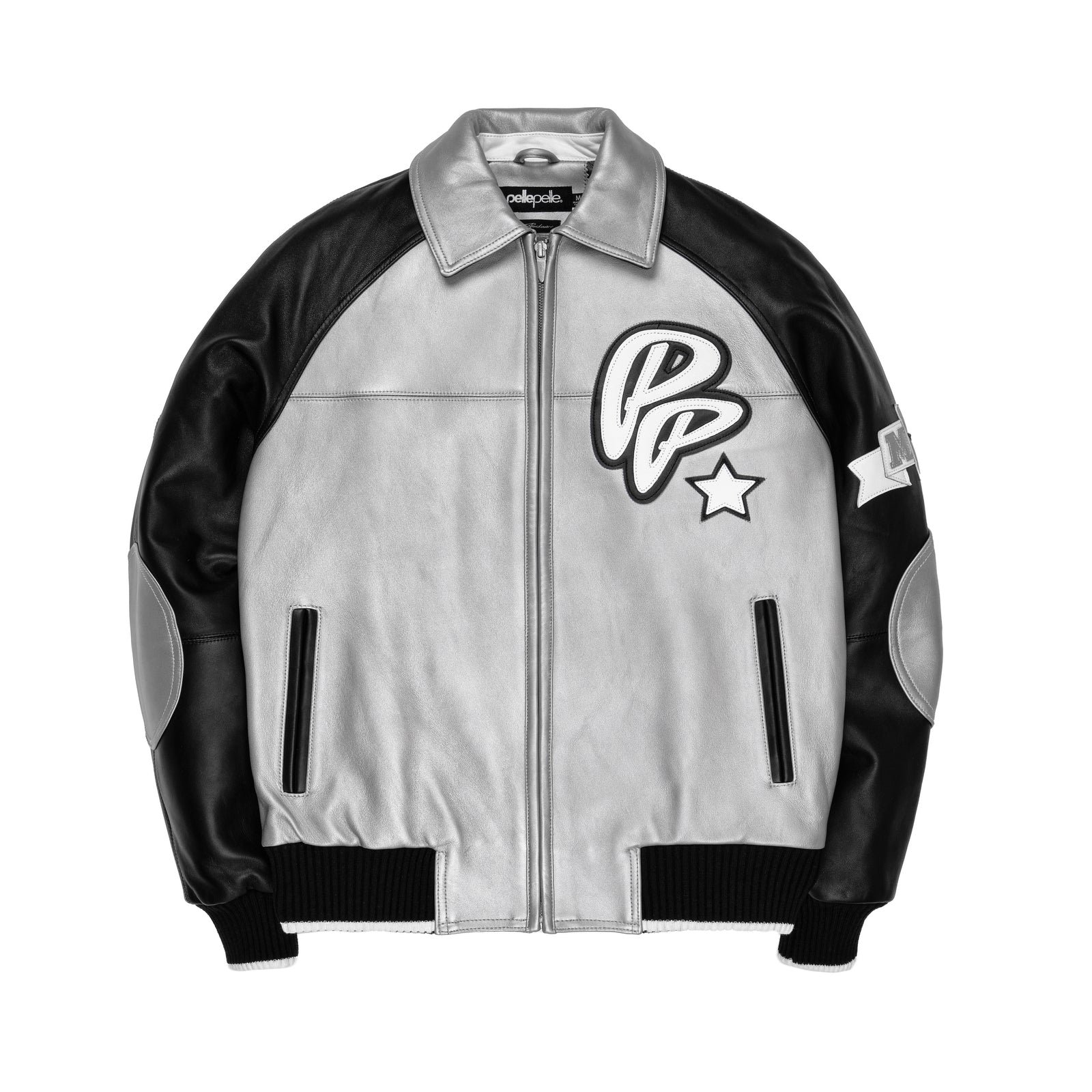 PELLE PELLE SILVER & BLACK COWHIDE LEATHER JACKET FOR MEN - SLEEK MONOCHROME STREETWEAR