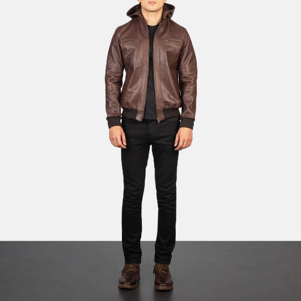 BOUNCER BIZ BROWN LEATHER BOMBER JACKET