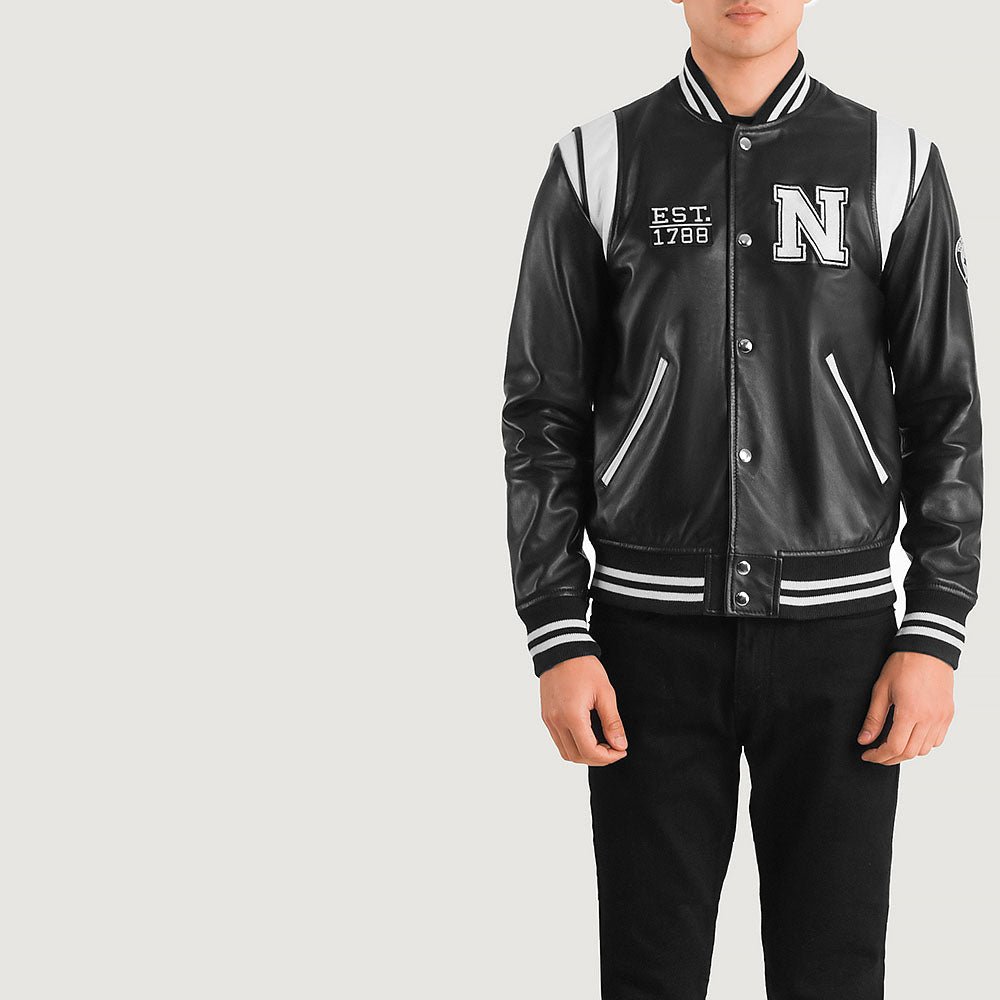 LIBERTE NEW YORK BLACK LEATHER VARSITY JACKET
