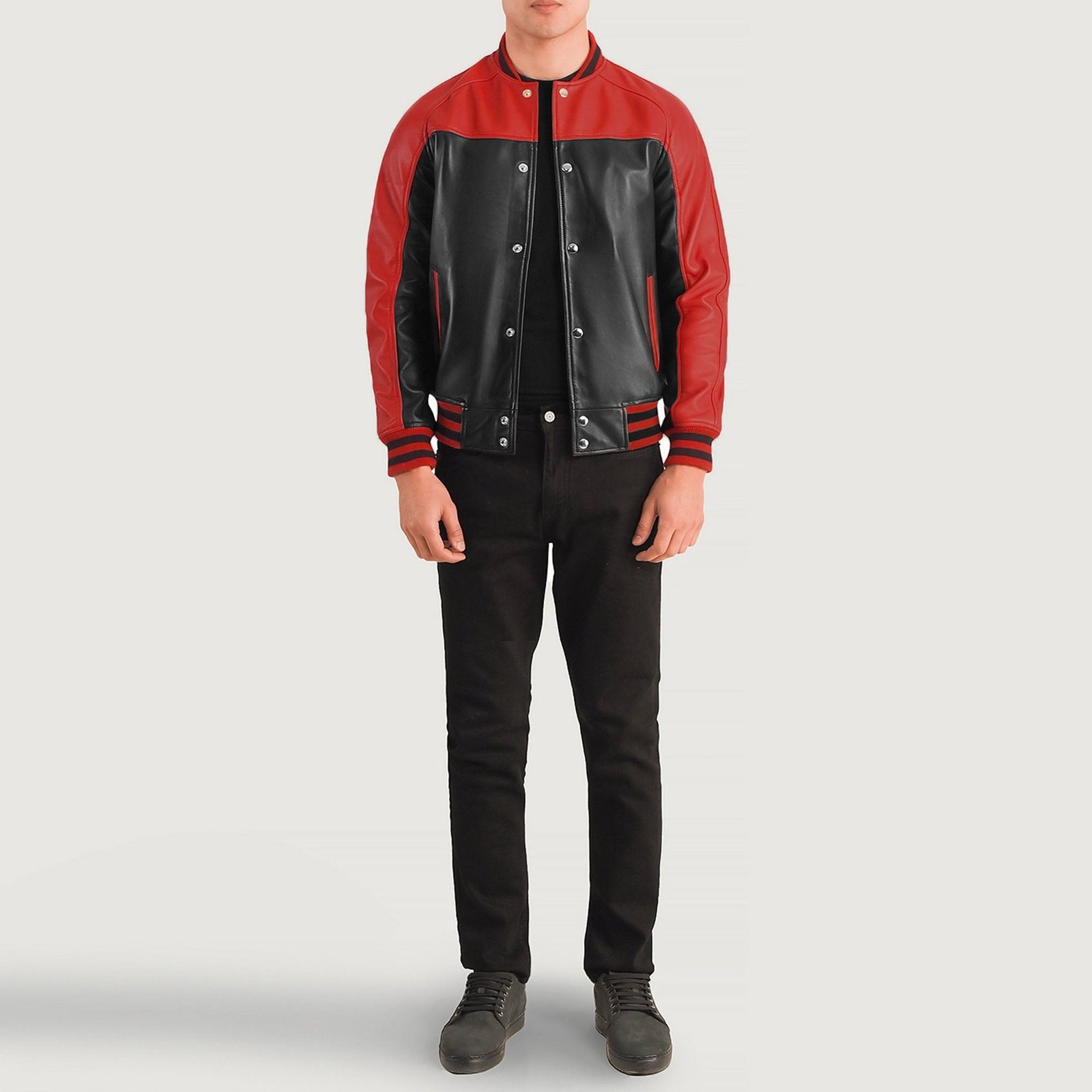 TERRANCE BLACK & RED LEATHER VARSITY JACKET