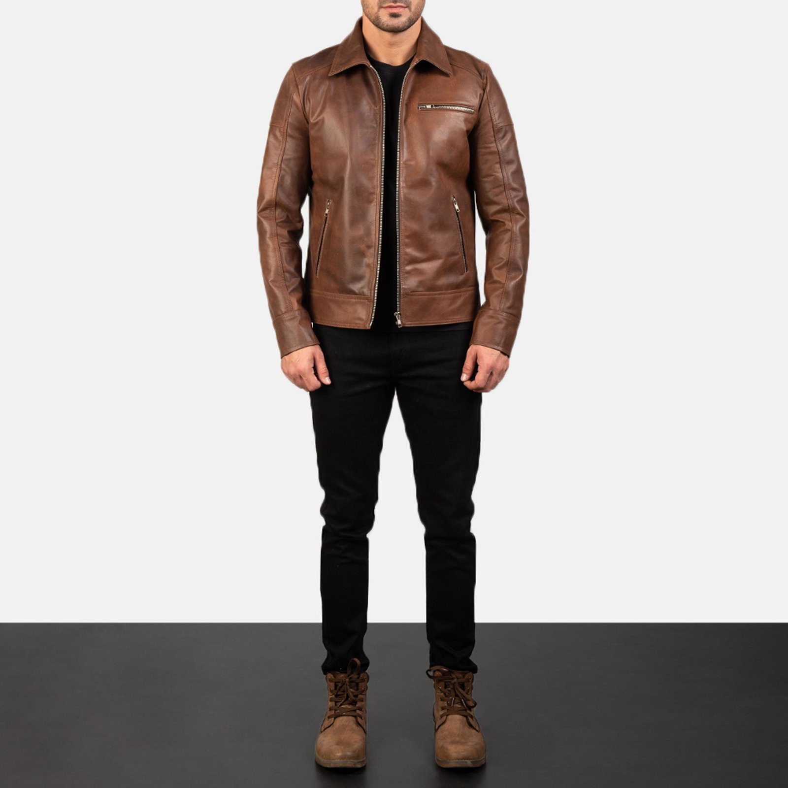 LAVENDARD BROWN LEATHER BIKER JACKET
