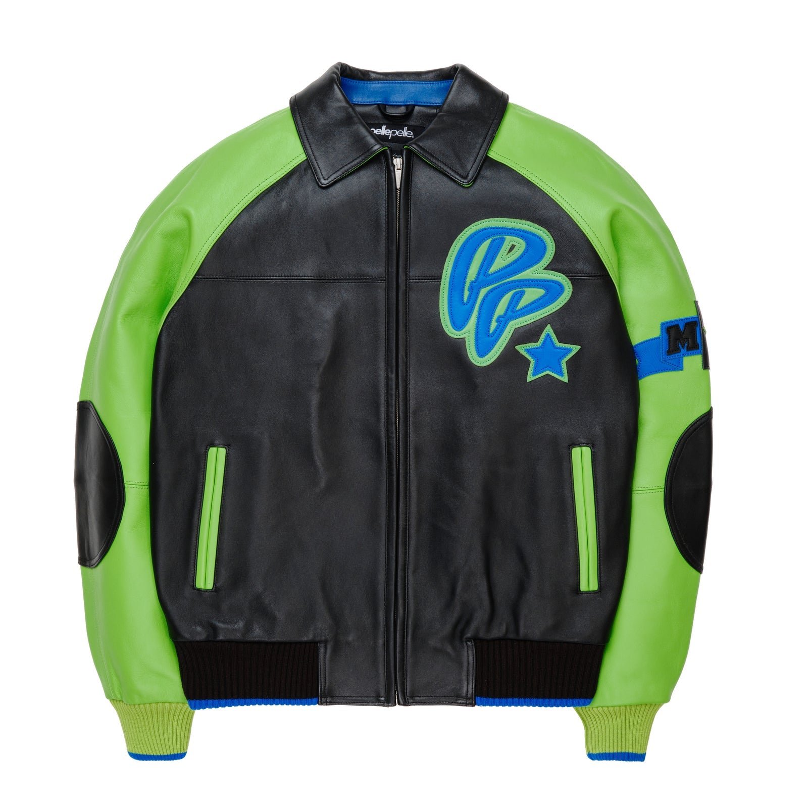 PELLE PELLE NEON GREEN & BLACK COWHIDE LEATHER JACKET FOR MEN - BOLD STREETWEAR STYLE