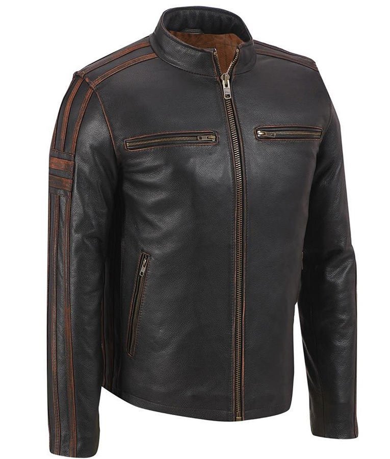 MAN REAL PLAIN COW LEATHER BIKER STYLES JACKET