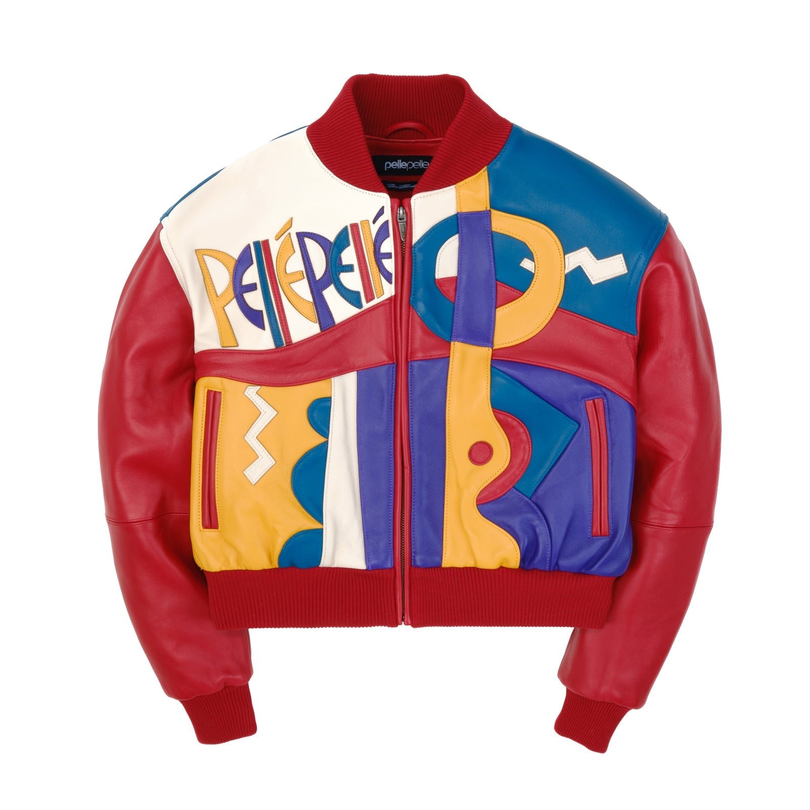 WOMEN'S PELLE PELLE RED & MULTICOLOR COWHIDE LEATHER JACKET - PREMIUM DESIGNER STREETWEAR