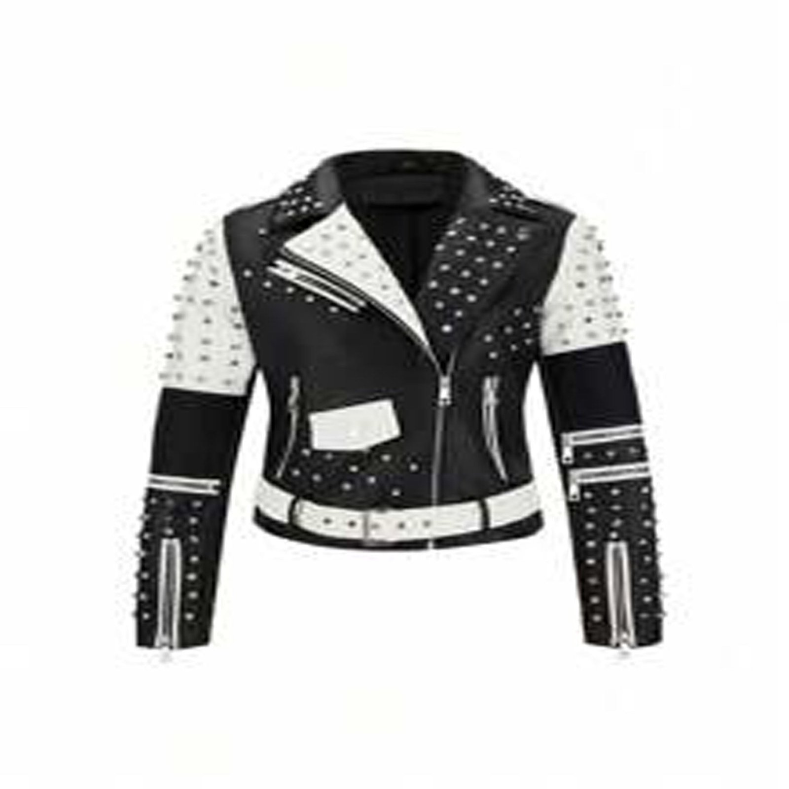 SIMPLE ALL-MATCH MOTORCYCLE JACKET WITH DIAMOND RIVET DÉCOR