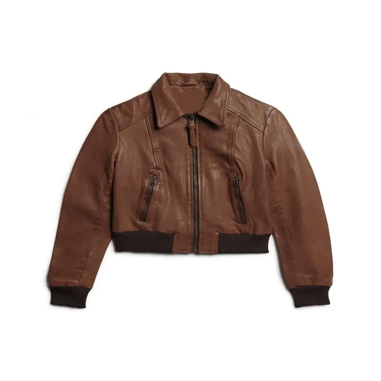 WOMEN CROP LEATHER BOMBER JACKET