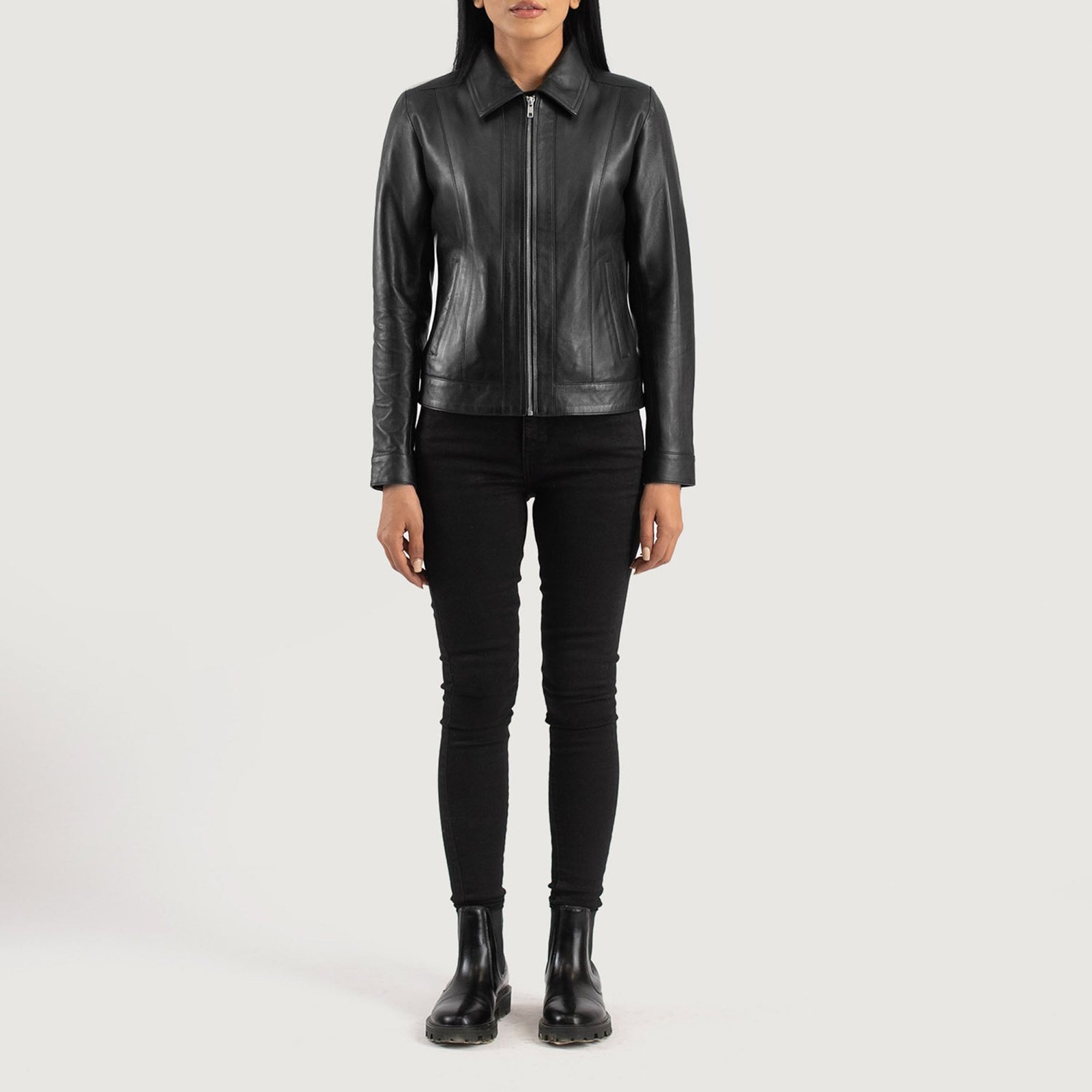VIXEN BLACK CLASSIC COLLAR LEATHER JACKET