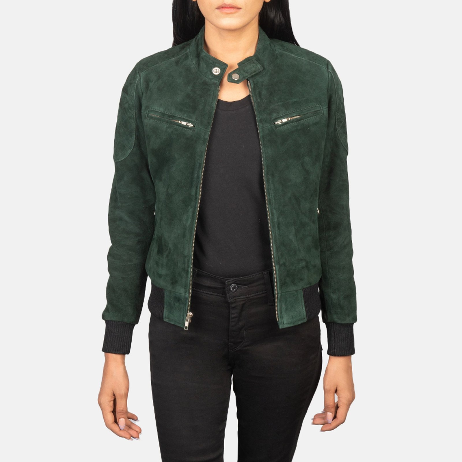 ZENNA GREEN SUEDE BOMBER JACKET