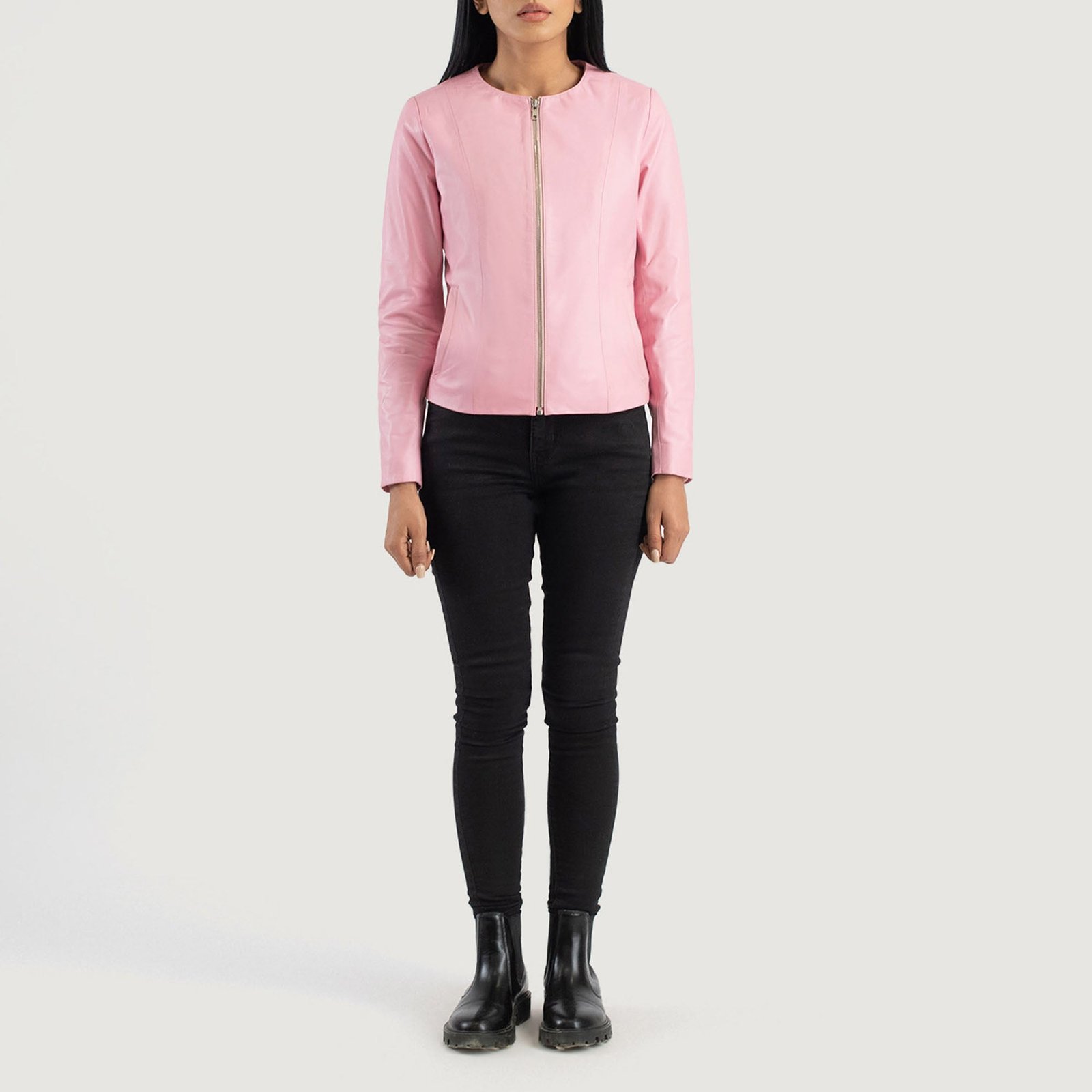ELIXIR PINK COLLARLESS LEATHER JACKET